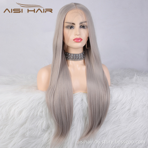 Aisi Hair Long Silky Straight Lace Front Wig Middle Part Swiss Lace Wigs Hign Quality Synthetic Hair Lace Front Wigs For Women